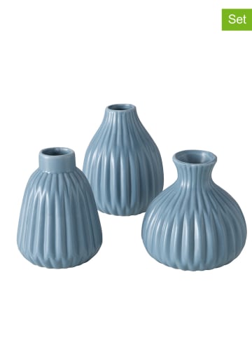 Boltze 3er-Set: Vasen "Esko" in Hellblau - (H)12 x Ø 6 cm