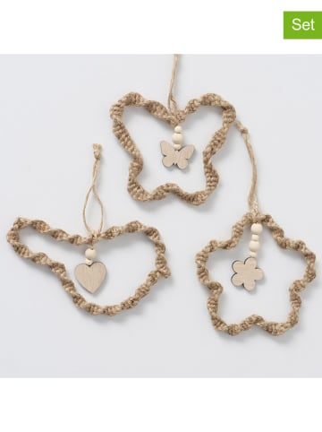 Boltze Zawieszki dekoracyjne (3 szt.) "Juto" w kolorze beżowym - 18 x 12 cm