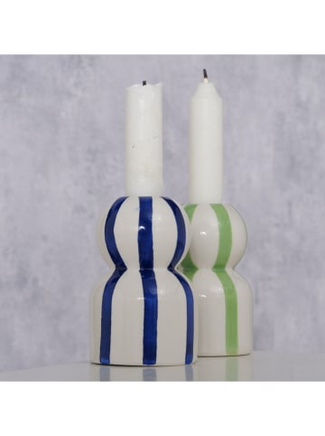 Boltze 2er-Set: Kerzenleuchter "Ninara" in Blau/ Grün - (H)10 cm