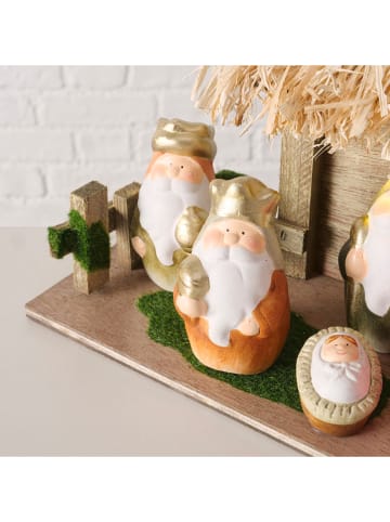 Boltze LED-Krippe "Yamun" in Beige/ Rot - (H)13,5 cm