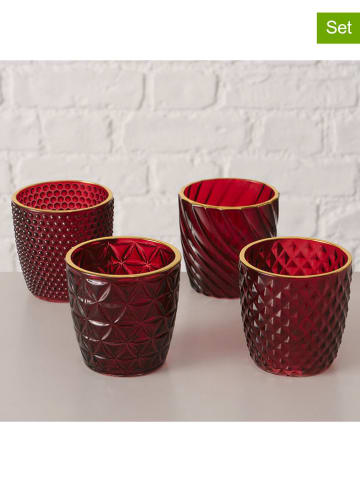 Boltze 4er-Set: Windlichter ''Marilu'' in Rot - (H)7,5 cm