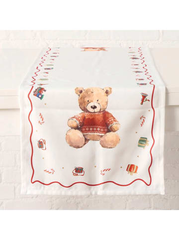 Boltze Tischläufer "Bailey" in Weiß/ Rot - (L)140 x (B)40 cm