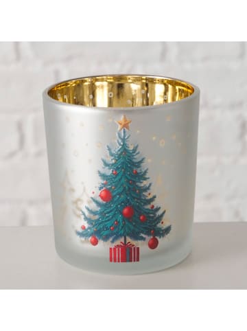 Boltze Windlicht "Christmas Tree" in Silber/ Grün - (H)8 cm