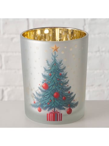 Boltze Świecznik "Christmas Tree" w kolorze srebrno-zielonym - wys. 12,5 cm