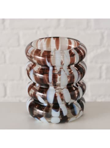 Boltze Windlicht "Tocka" in Weiß/ Braun - (H)10 x Ø 8,5 cm