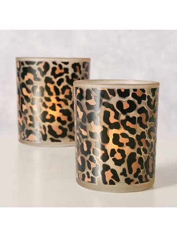 Boltze 2er-Set: Windlichter "Leony" in Beige/ Schwarz