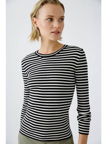 Oui Pullover in Schwarz/ Creme