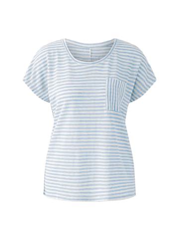 Oui Leinen-Shirt in Hellblau/ Weiß