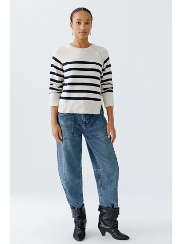 Oui Pullover in Weiß/ Dunkelblau