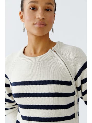 Oui Pullover in Weiß/ Dunkelblau