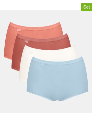 Sloggi Pełne figi high waist (4 pary) "Basic+" w kolorze błękitnym, białym i różowym