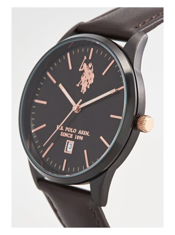 U.S. Polo Assn. Kwartshorloge donkerbruin/zwart