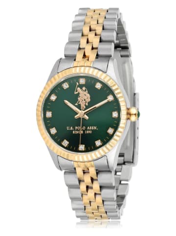 U.S. Polo Assn. Kwartshorloge zilverkleurig/goudkleurig/groen