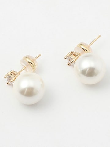 U.S. Polo Assn. Pozłacane kolczyki-wkrętki z kryształami i perłami