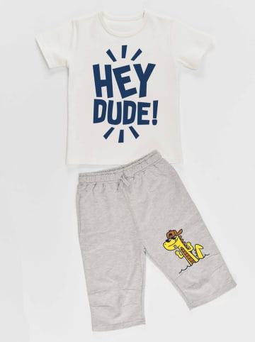 Denokids 2-delige outfit "Hey Dude" wit/grijs
