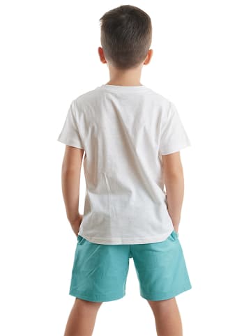 Denokids 2-delige outfit "Beach Croco" wit/turquoise