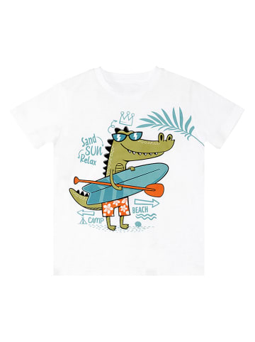 Denokids 2-delige outfit "Beach Croco" wit/turquoise