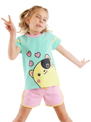 Denokids 2tlg. Outfit "Hearts" in Türkis/ Rosa