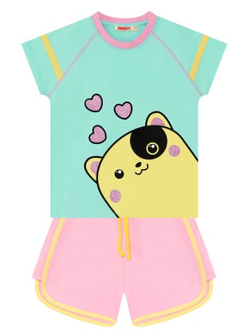 Denokids 2-delige outfit "Hearts" turquoise/lichtroze