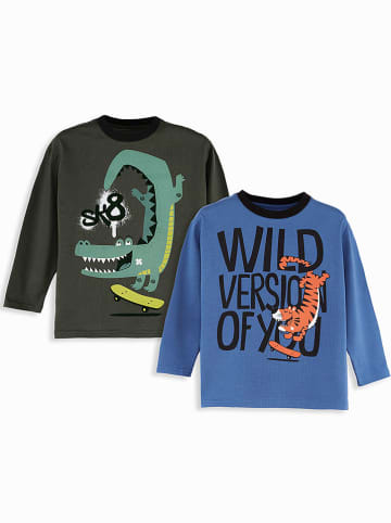 Denokids 2-delige set: longsleeves antraciet/blauw