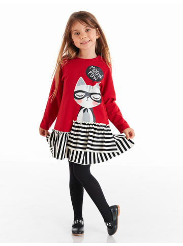 Denokids Jurk "Meow" rood/zwart/wit