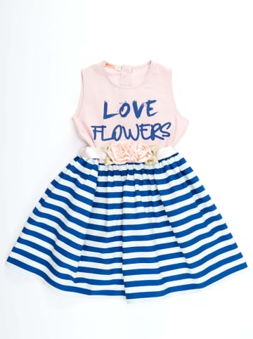 Denokids Sukienka "Flowers" w kolorze granatowo-jasnoróżowym