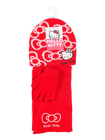 Hello Kitty 3tlg. Set: Mütze, Handschuhe & Schal "Hello Kitty" in Rot