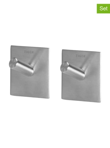 Tiger 2er-Set: Handtuchhaken ''Square'' in Silber - (B)4,5 x (H)4,5 x (T)2,7 cm