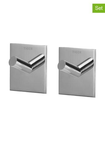 Tiger 2er-Set: Handtuchhaken ''Square'' in Silber - (B)4,5 x (H)4,5 x (T)2,7 cm