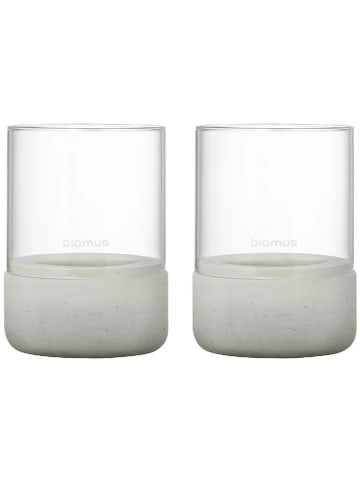 Blomus 2-delige set: windlichten "Calma" transparant/lichtgrijs - (H)9 x Ø 7 cm