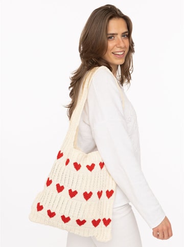 Zwillingsherz Shopper bag w kolorze kremowo-czerwonym