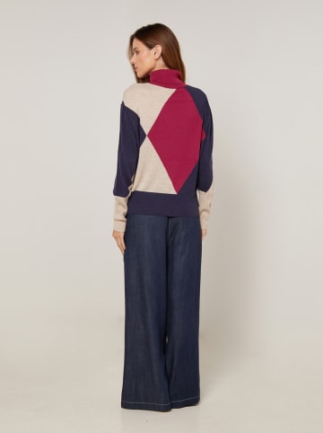 Rodier Rollkragenpullover in Dunkelblau/ Rot/ Beige