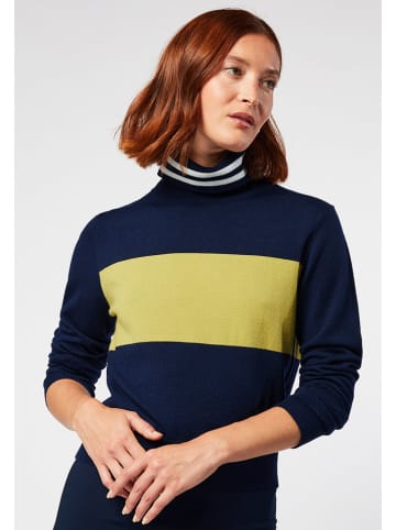 Rodier Rollkragenpullover in Dunkelblau/ Gelb
