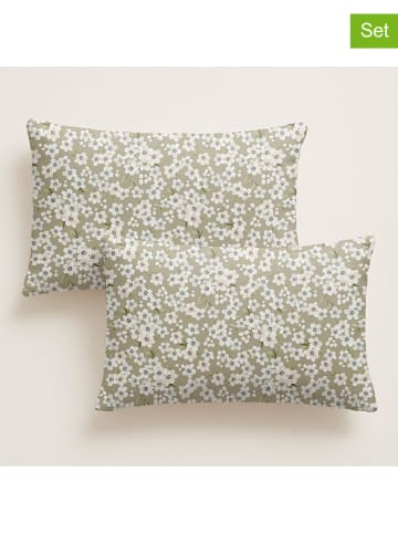 Pierre Cardin 2er-Set: Perkal-Kissenhüllen in Khaki