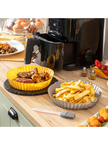 InnovaGoods 2er-Set Silicon-Einsätze für Heißluftfritteusen in Gelb/ Grau - Ø 21,5 cm