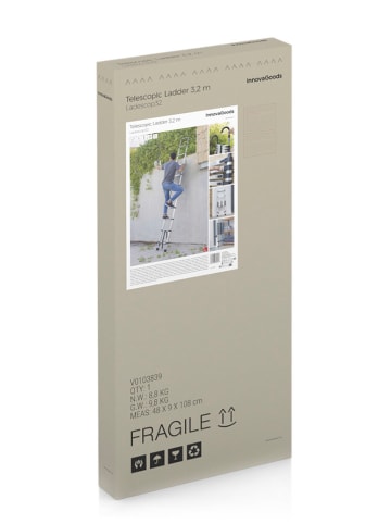 InnovaGoods Teleskopleiter in Silber/ Schwarz - (L)9 x (B)48 x (H)320 cm