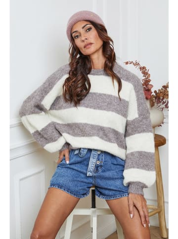 So Cachemire Pullover "Bech" in Taupe/ Weiß