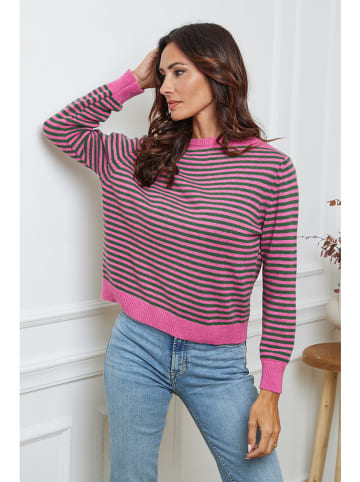 So Cachemire Trui "Dweg" roze/kaki