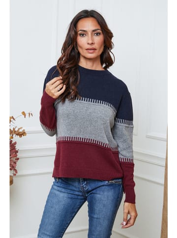 Joséfine Trui "Lurcia" grijs/donkerblauw/rood