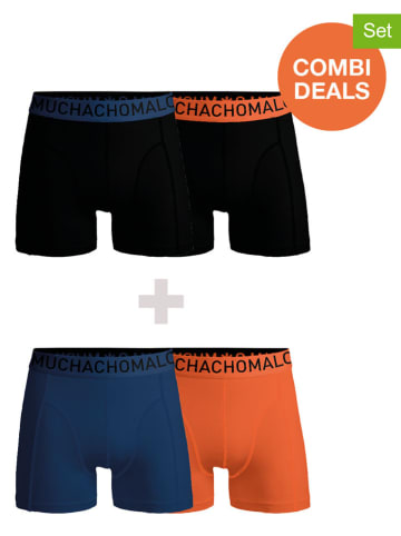 Muchachomalo 4er-Set: Boxershorts in Schwarz/ Dunkelblau/ Orange