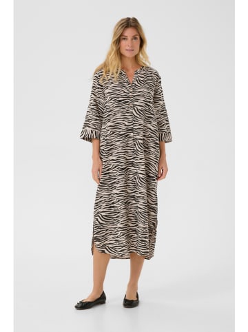 Kaffe Leinen-Kleid in Creme/ Schwarz