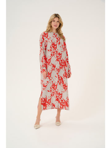 Kaffe Kleid in Rot/ Hellgrau