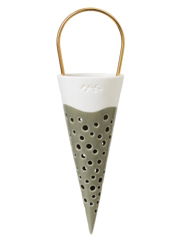 Kähler Teelichthalter "Nobili" in Oliv/ Weiß - (H)18 cm