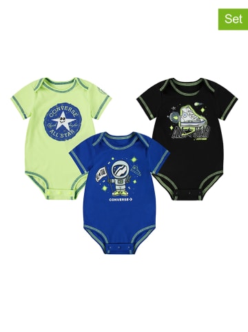 Converse 3-delige set: rompers groen/blauw/zwart