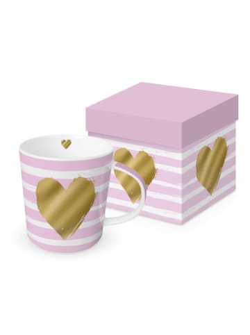 ppd Kubek jumbo "Heart & Stripes" w kolorze jasnoróżowym - 400 ml