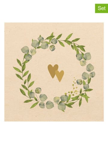 ppd 2er-Set: Servietten "Two Hearts" in Beige/ Grün - 2x 20 Stück