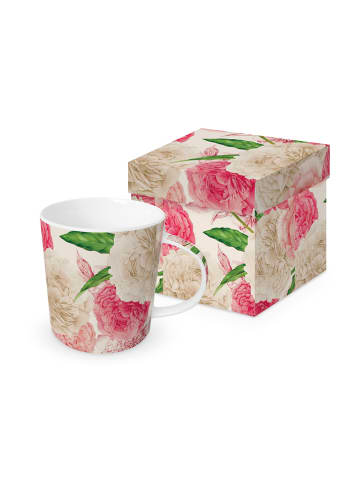 ppd Kubek jumbo "Peonies" w kolorze kremowo-jasnoróżowym - 350 ml