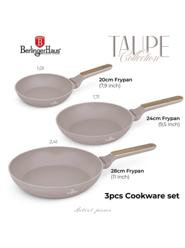 Berlinger Haus 3er-Set: Bratpfannen ''Taupe Nordic Collection'' in Beige