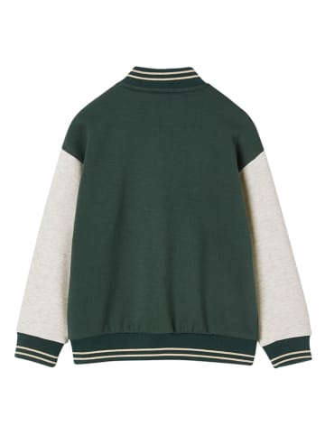 vertbaudet Sweatjacke in Dunkelgrün/ Grau