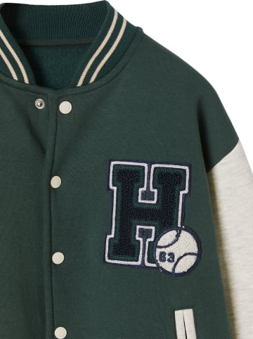 vertbaudet Sweatjacke in Dunkelgrün/ Grau